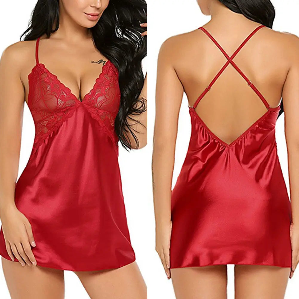 Pyjamas Femmes Chemise de Nuit Lingerie Sexy Dentelle Satin Soie Vêtements de Nuit Sexe Chaud Érotique Haut Sous-Vêtements Chemise de Nuit Babydool S-2XL