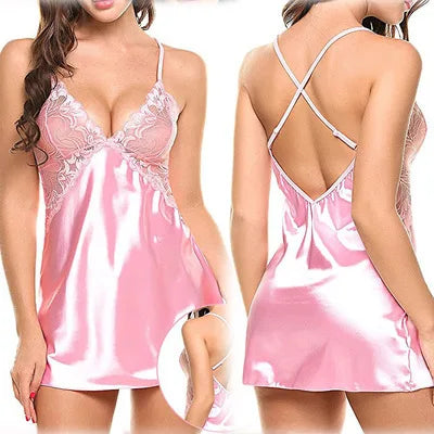 Pyjamas Femmes Chemise de Nuit Lingerie Sexy Dentelle Satin Soie Vêtements de Nuit Sexe Chaud Érotique Haut Sous-Vêtements Chemise de Nuit Babydool S-2XL