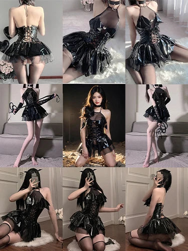 Pyjama sexy en soie pour femme, nuisette à bretelles, satin, ouvert, vêtements érotiques, service à domicile, décolleté en V profond, nuisette transparente