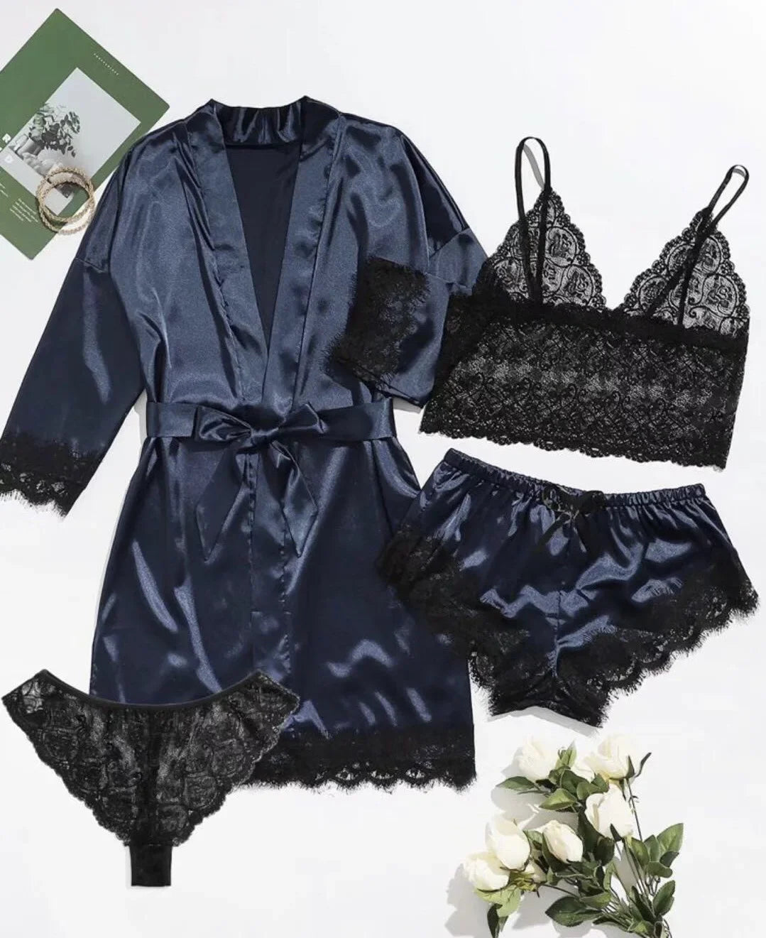 Pyjama tendance pour femme, imprimé, sexy, bordure en dentelle, imitation soie, satin, doux pour la peau, confortable, vêtements de détente, pyjama sexy