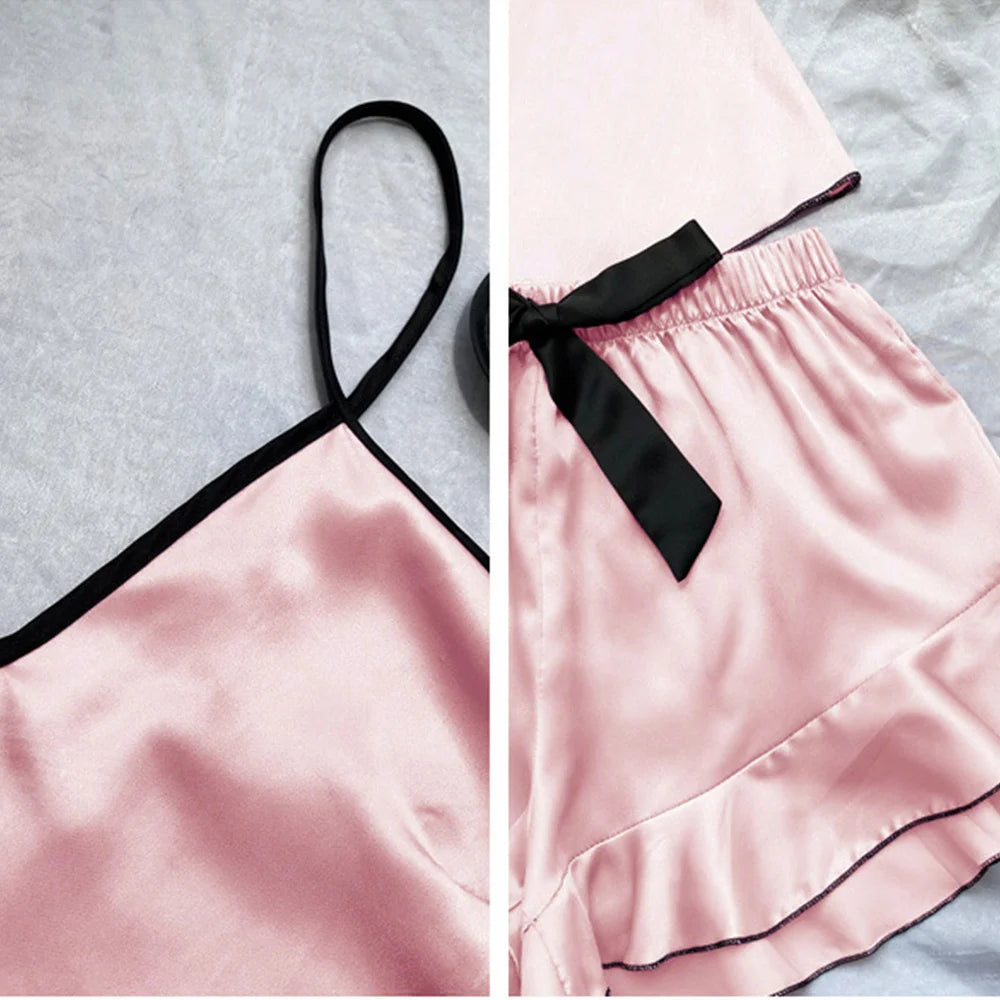 Ensemble caraco short à volants et nœud Whisper Silky
