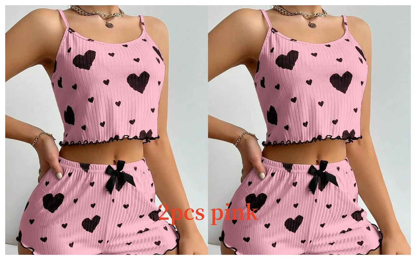 Ensemble pyjama 2 pièces pour femme, débardeur court et short, taille SML, blanc, respirant, doux, décontracté, imprimé Love