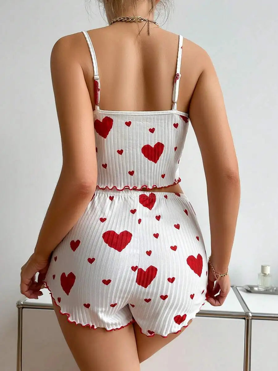Ensemble pyjama 2 pièces pour femme, débardeur court et short, taille SML, blanc, respirant, doux, décontracté, imprimé Love