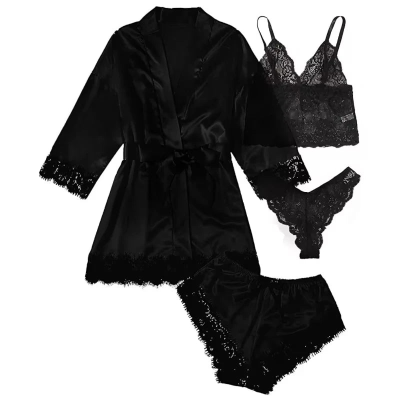 Pyjama tendance pour femme, imprimé, sexy, bordure en dentelle, imitation soie, satin, doux pour la peau, confortable, vêtements de détente, pyjama sexy