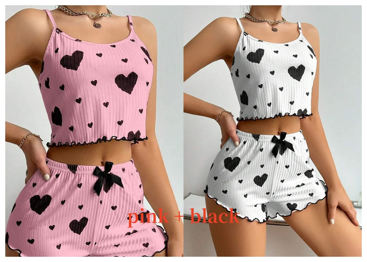 Ensemble pyjama 2 pièces pour femme, débardeur court et short, taille SML, blanc, respirant, doux, décontracté, imprimé Love
