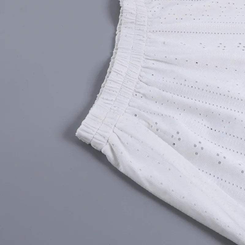 Pyjama d'été ajouré pour femme, haut à manches longues et short, ensemble 2 pièces