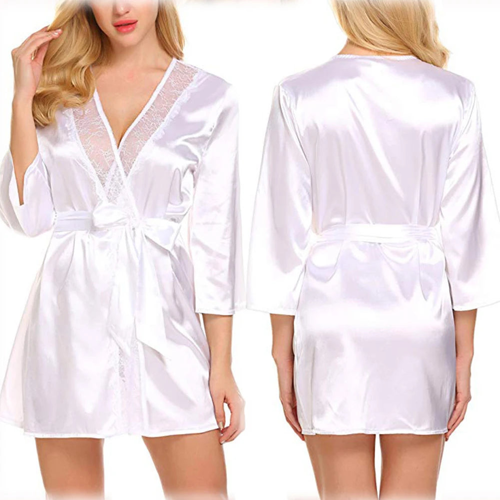 Robe de chambre en satin pour femme, tenue d'été portefeuille, peignoir, chemise de nuit, pyjama, col en V, sexy, surdimensionnée, imitation soie, perspective