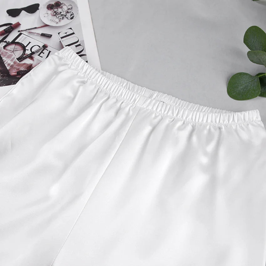 Ensemble 2 pièces à manches longues et pantalon long, pyjama blanc pour demoiselle d'honneur, robe de soirée en satin à revers multicolore, élasticité, pyjama sexy pour femme