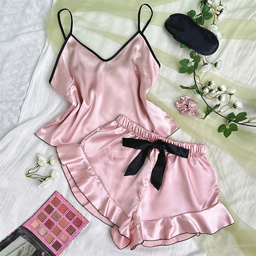 Ensemble caraco short à volants et nœud Whisper Silky