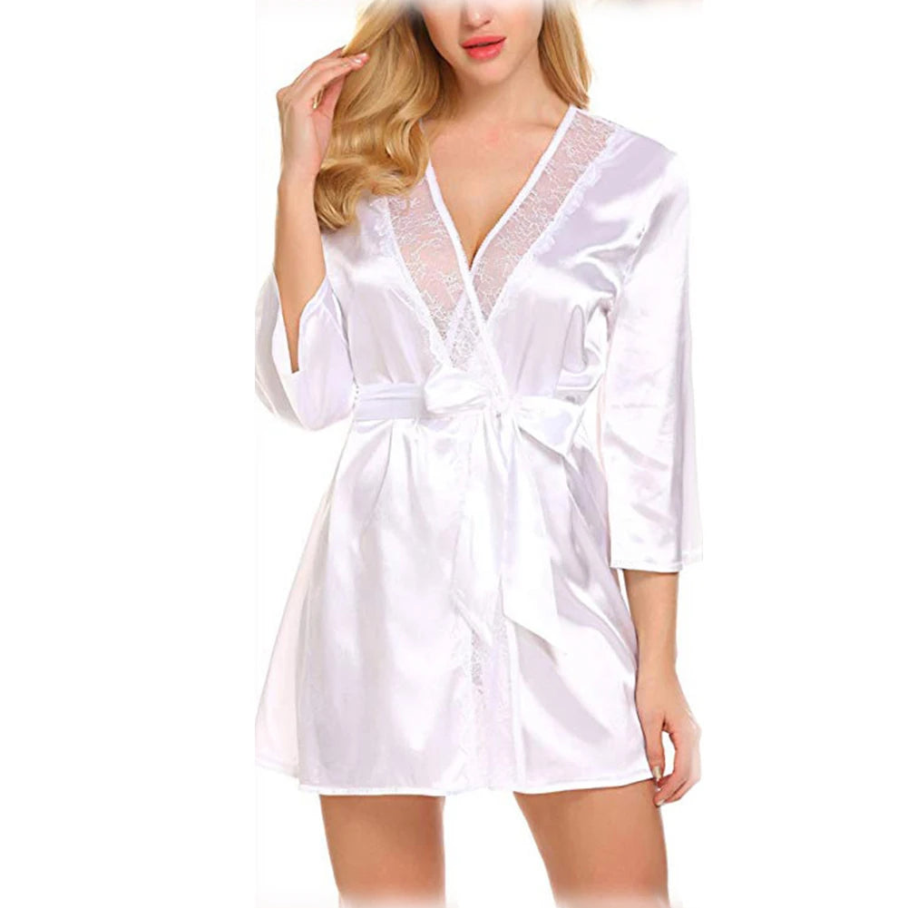 Robe de chambre en satin pour femme, tenue d'été portefeuille, peignoir, chemise de nuit, pyjama, col en V, sexy, surdimensionnée, imitation soie, perspective