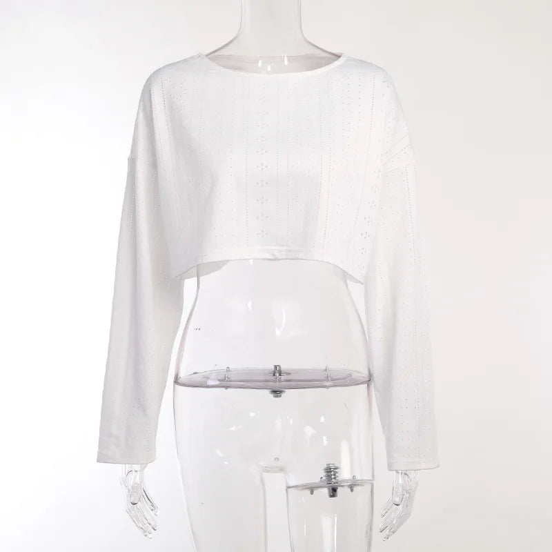 Pyjama d'été ajouré pour femme, haut à manches longues et short, ensemble 2 pièces