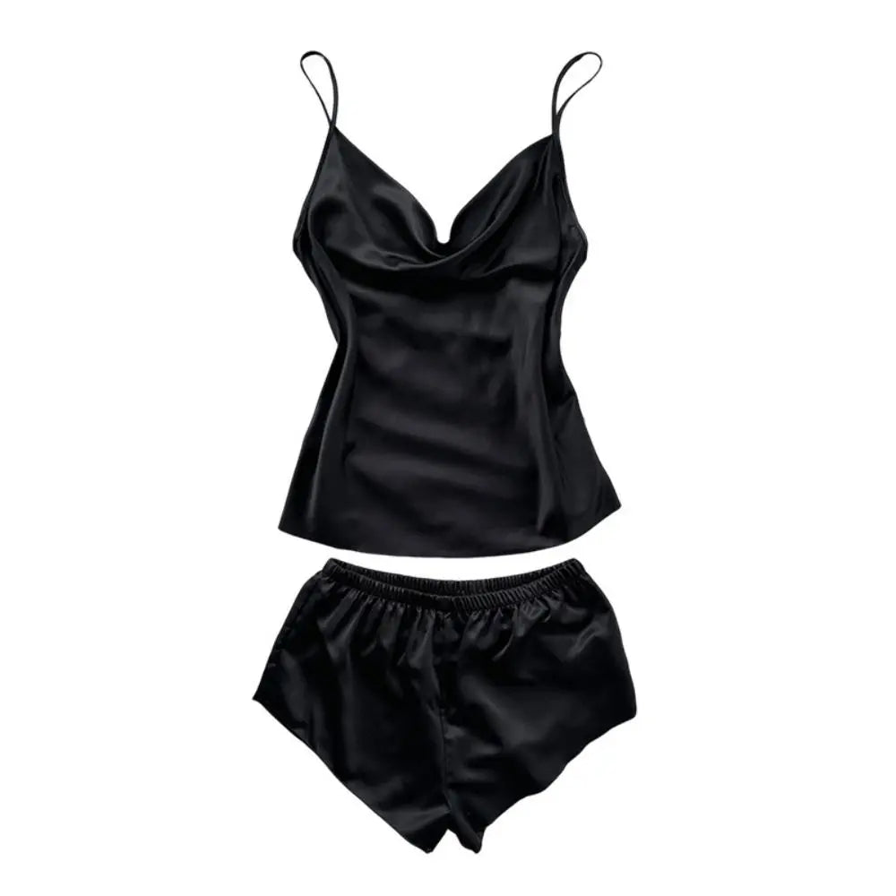 Pyjama sans manches en satin de soie, col en V, ample, caraco, short, chemise de nuit, vêtements de maison, ensembles de vêtements de nuit en soie glacée, été, femme