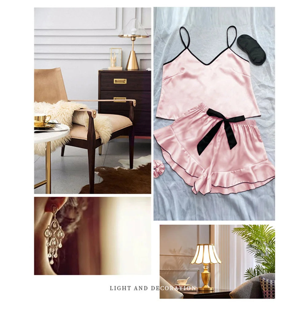 Ensemble caraco short à volants et nœud Whisper Silky