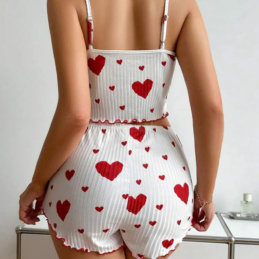Ensemble pyjama 2 pièces pour femme, débardeur court et short, taille SML, blanc, respirant, doux, décontracté, imprimé Love