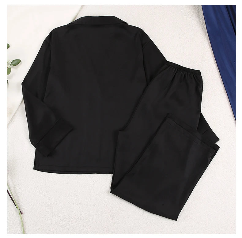 Ensemble de pyjama sexy à coupe basse pour femme, pantalon ample et décontracté à manches longues, en satin de soie uni, haut ajusté, 2 pièces