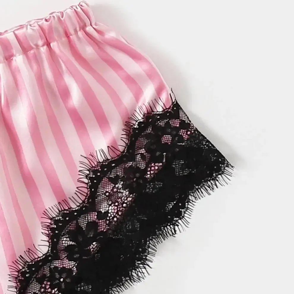 Pyjama tendance pour femme, imprimé, sexy, bordure en dentelle, imitation soie, satin, doux pour la peau, confortable, vêtements de détente, pyjama sexy