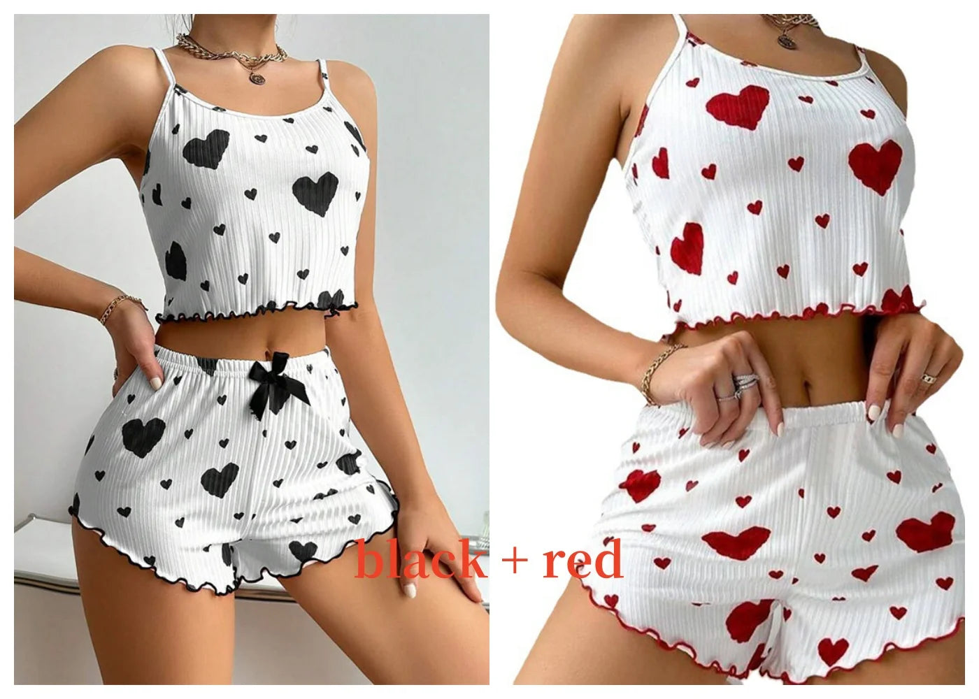 Ensemble pyjama 2 pièces pour femme, débardeur court et short, taille SML, blanc, respirant, doux, décontracté, imprimé Love