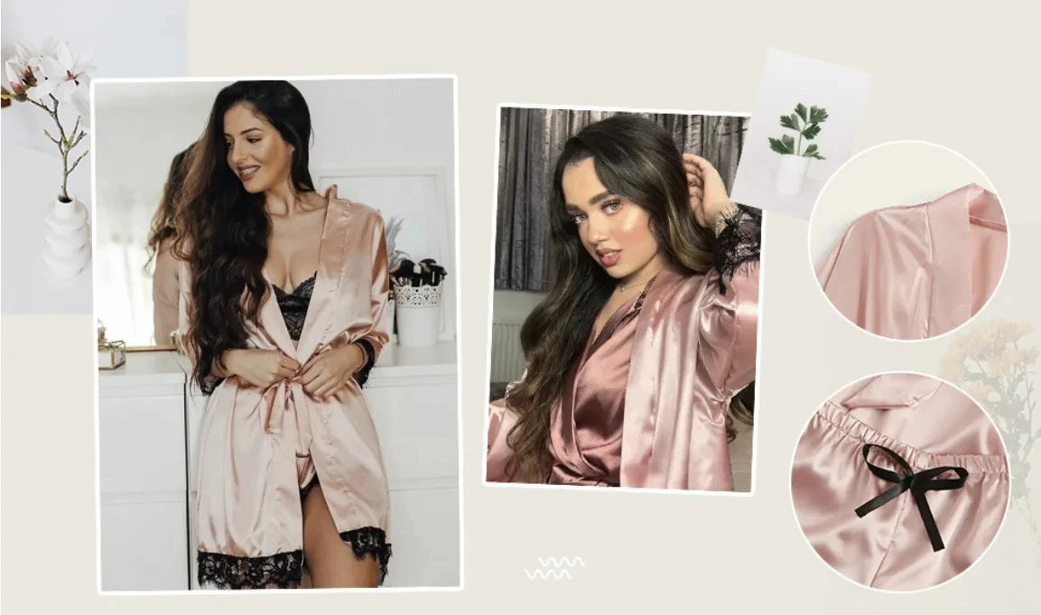 Pyjama tendance pour femme, imprimé, sexy, bordure en dentelle, imitation soie, satin, doux pour la peau, confortable, vêtements de détente, pyjama sexy