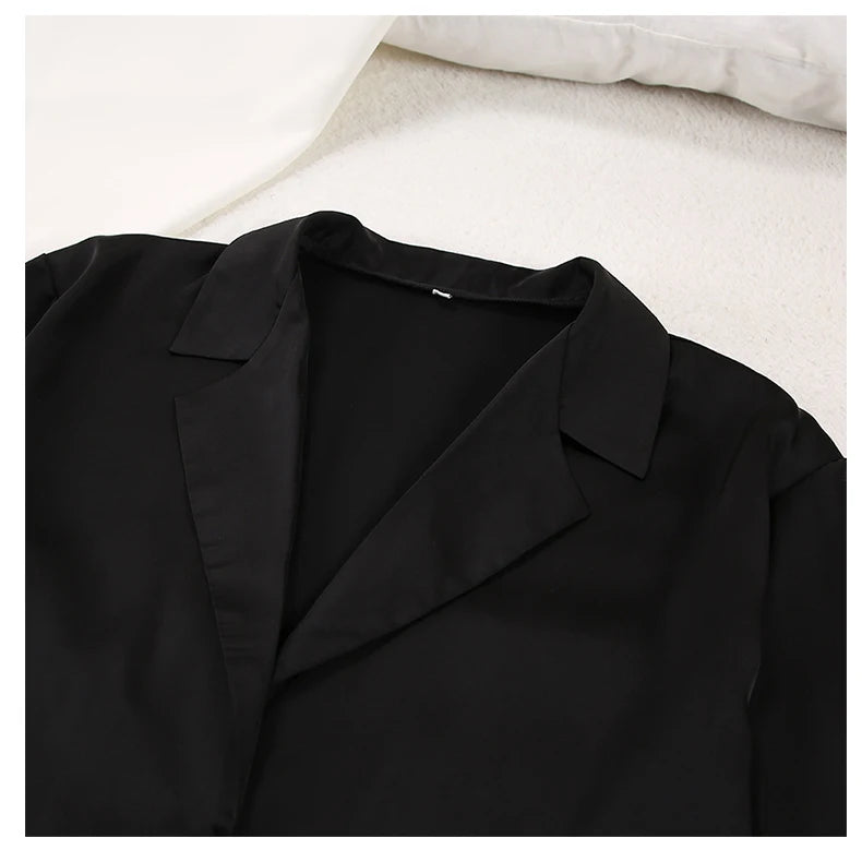 Ensemble de pyjama sexy à coupe basse pour femme, pantalon ample et décontracté à manches longues, en satin de soie uni, haut ajusté, 2 pièces
