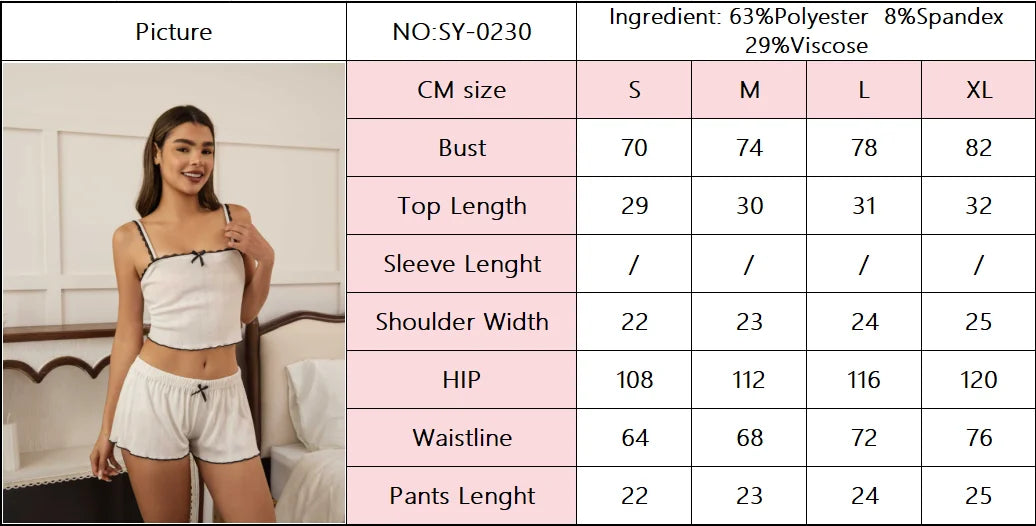 Pyjama sexy pour femme, débardeur et short à bretelles avec bordure en dentelle et nœud, tenue de détente décontractée