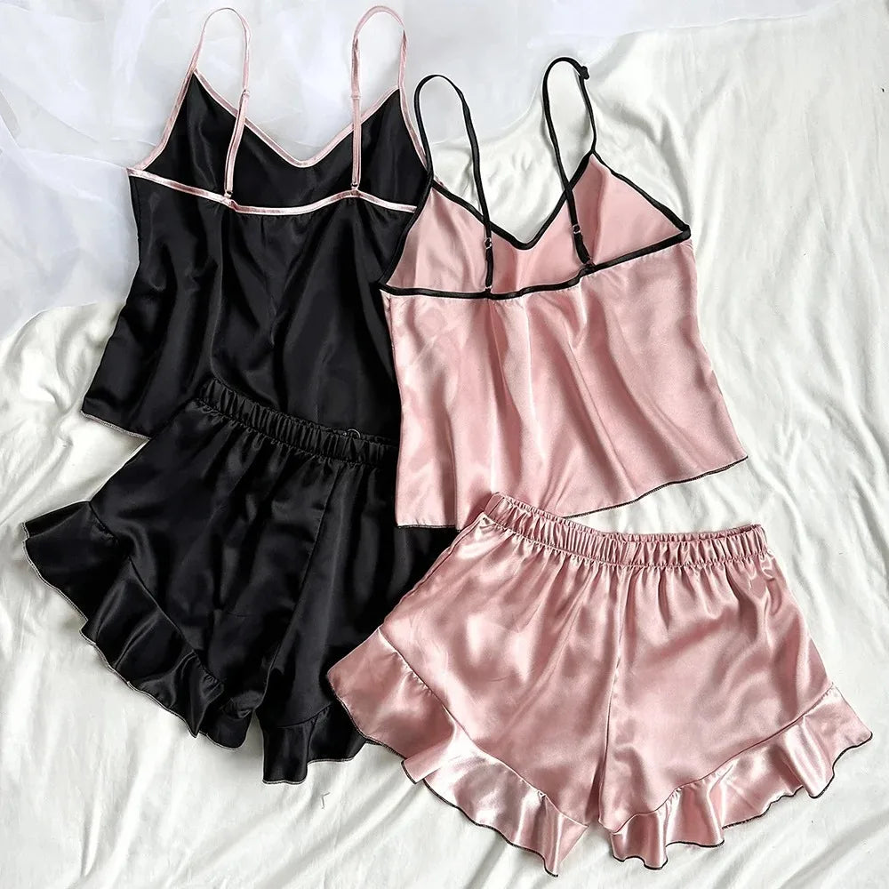 Ensemble caraco short à volants et nœud Whisper Silky