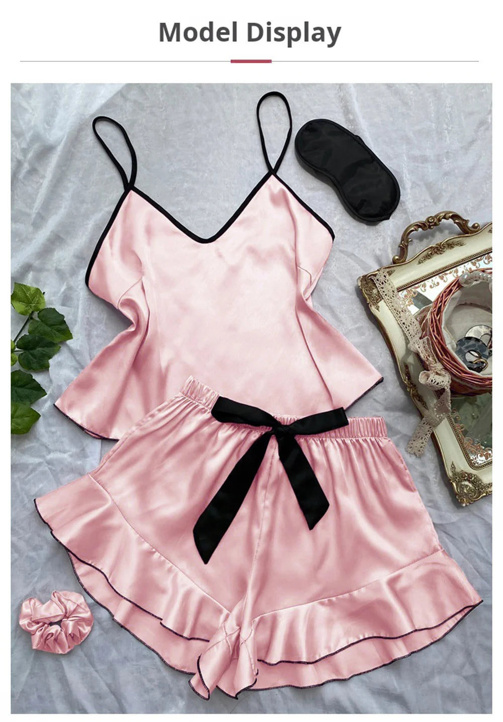 Ensemble caraco short à volants et nœud Whisper Silky