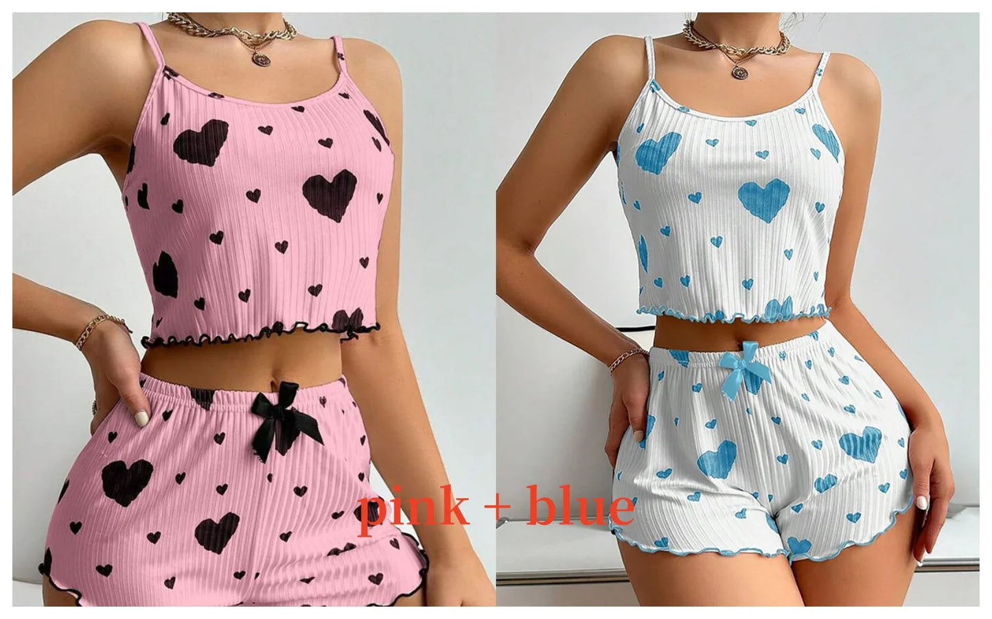 Ensemble pyjama 2 pièces pour femme, débardeur court et short, taille SML, blanc, respirant, doux, décontracté, imprimé Love