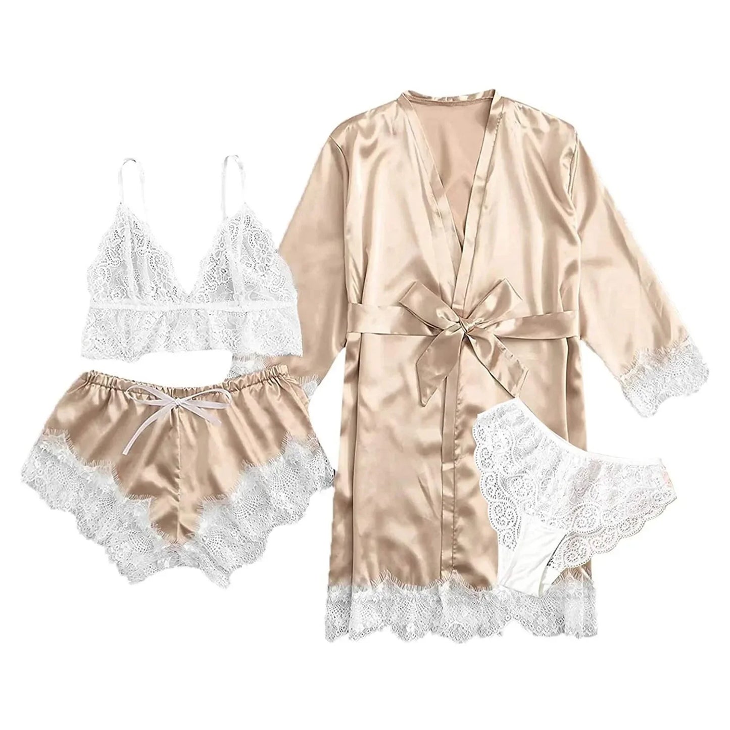 Pyjama tendance pour femme, imprimé, sexy, bordure en dentelle, imitation soie, satin, doux pour la peau, confortable, vêtements de détente, pyjama sexy
