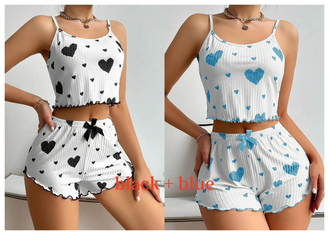 Ensemble pyjama 2 pièces pour femme, débardeur court et short, taille SML, blanc, respirant, doux, décontracté, imprimé Love