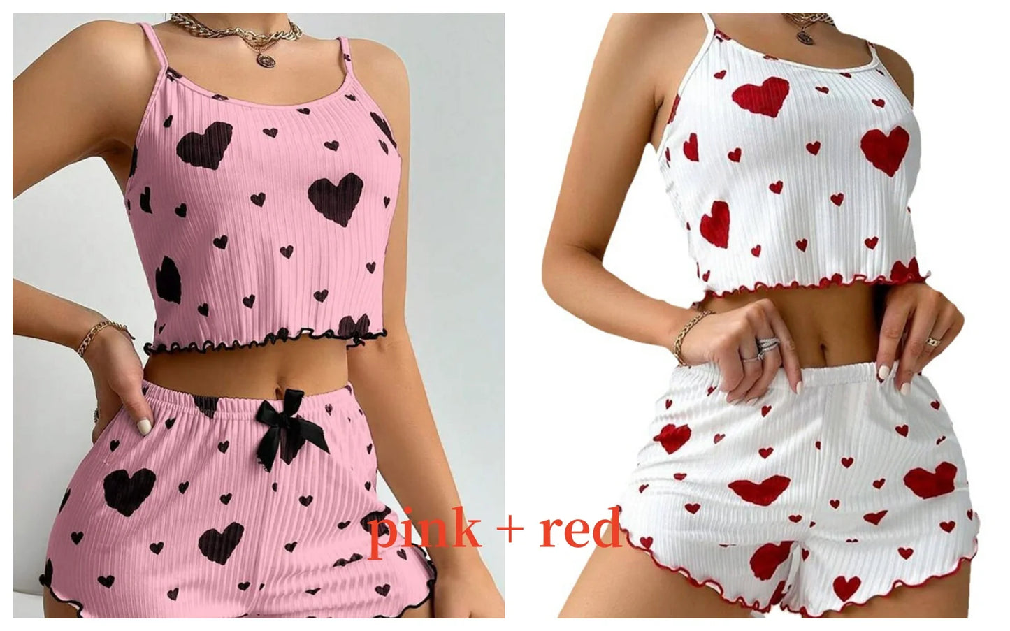 Ensemble pyjama 2 pièces pour femme, débardeur court et short, taille SML, blanc, respirant, doux, décontracté, imprimé Love