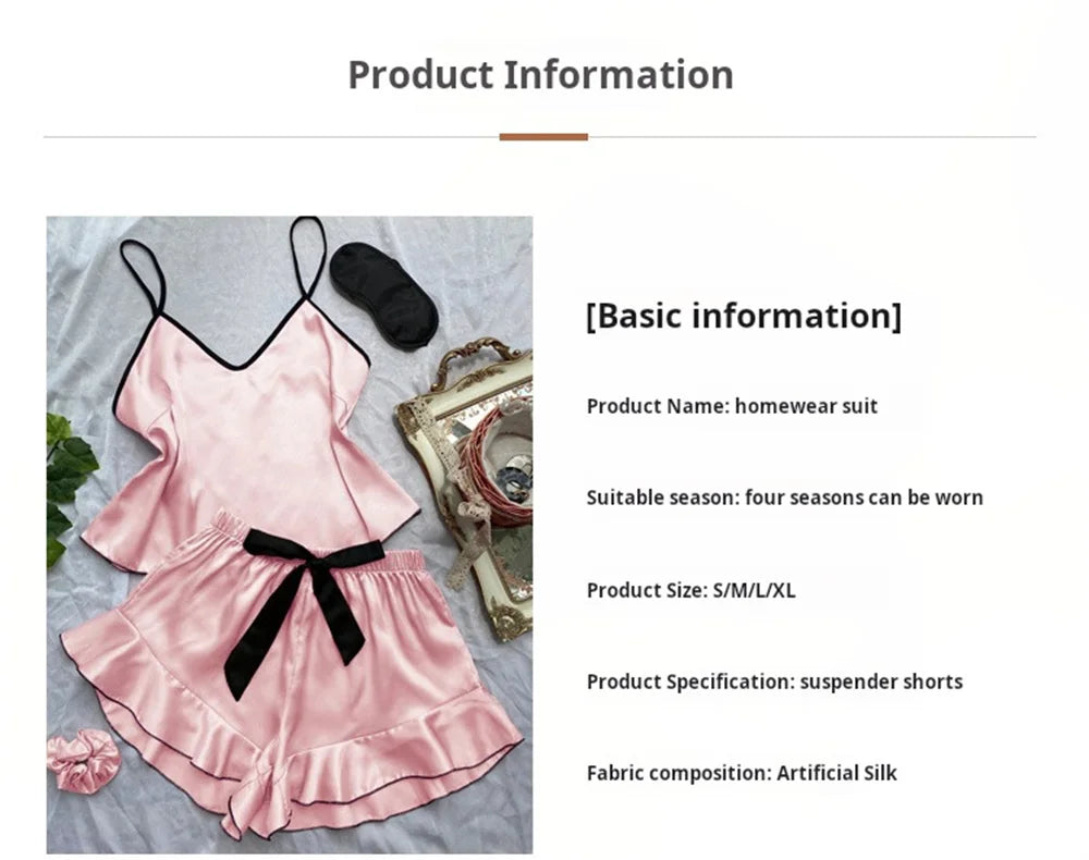 Ensemble caraco short à volants et nœud Whisper Silky