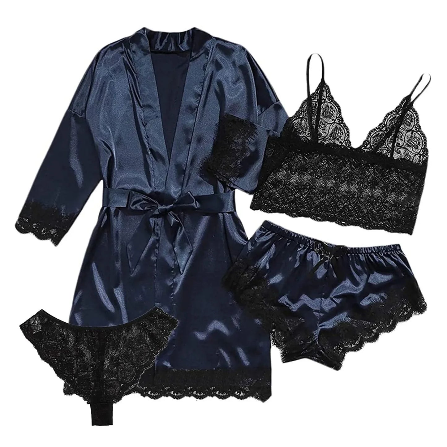 Pyjama tendance pour femme, imprimé, sexy, bordure en dentelle, imitation soie, satin, doux pour la peau, confortable, vêtements de détente, pyjama sexy
