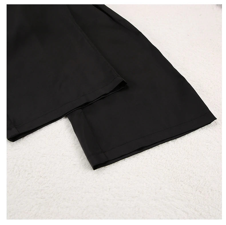 Ensemble de pyjama sexy à coupe basse pour femme, pantalon ample et décontracté à manches longues, en satin de soie uni, haut ajusté, 2 pièces