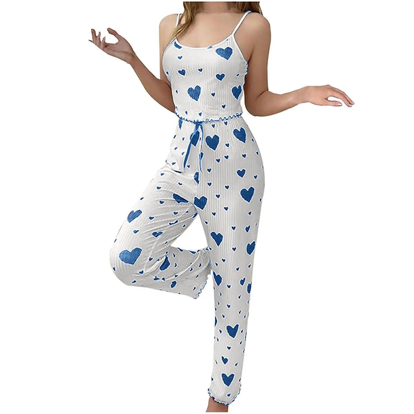 Pyjama femme grande taille ensemble pyjama 2 pièces gilet court + pantalon blanc respirant doux décontracté amour imprimé