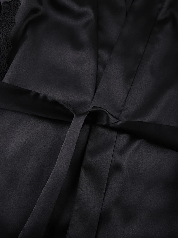 Ensembles de pyjama en dentelle patchwork avec soutien-gorge et sous-vêtements sexy en satin pour femme, 3 pièces, vêtements de nuit, peignoirs, 2023