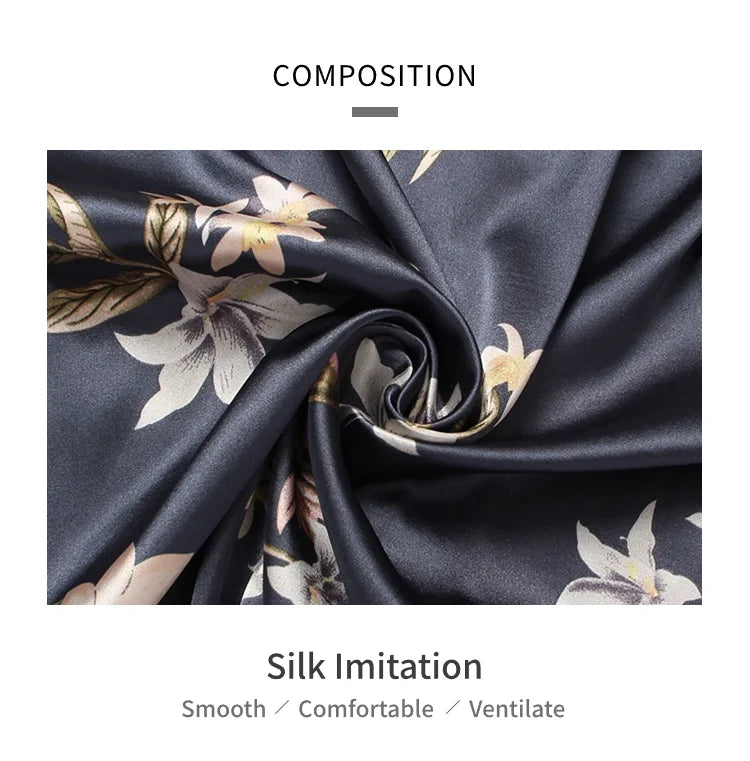 Pyjama 2 pièces en satin pour femme, vêtement d'automne à imprimé floral, haut à manches longues, pantalon de pyjama