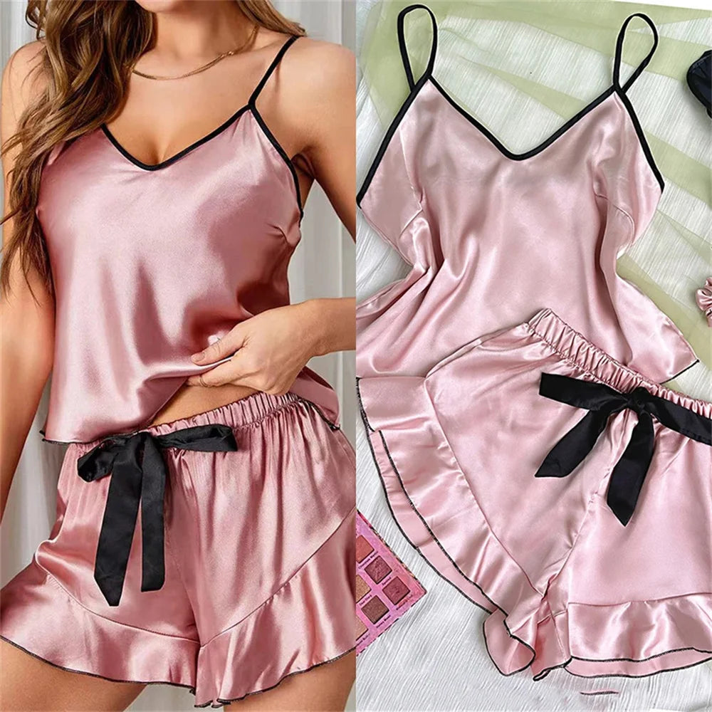 Ensemble caraco short à volants et nœud Whisper Silky