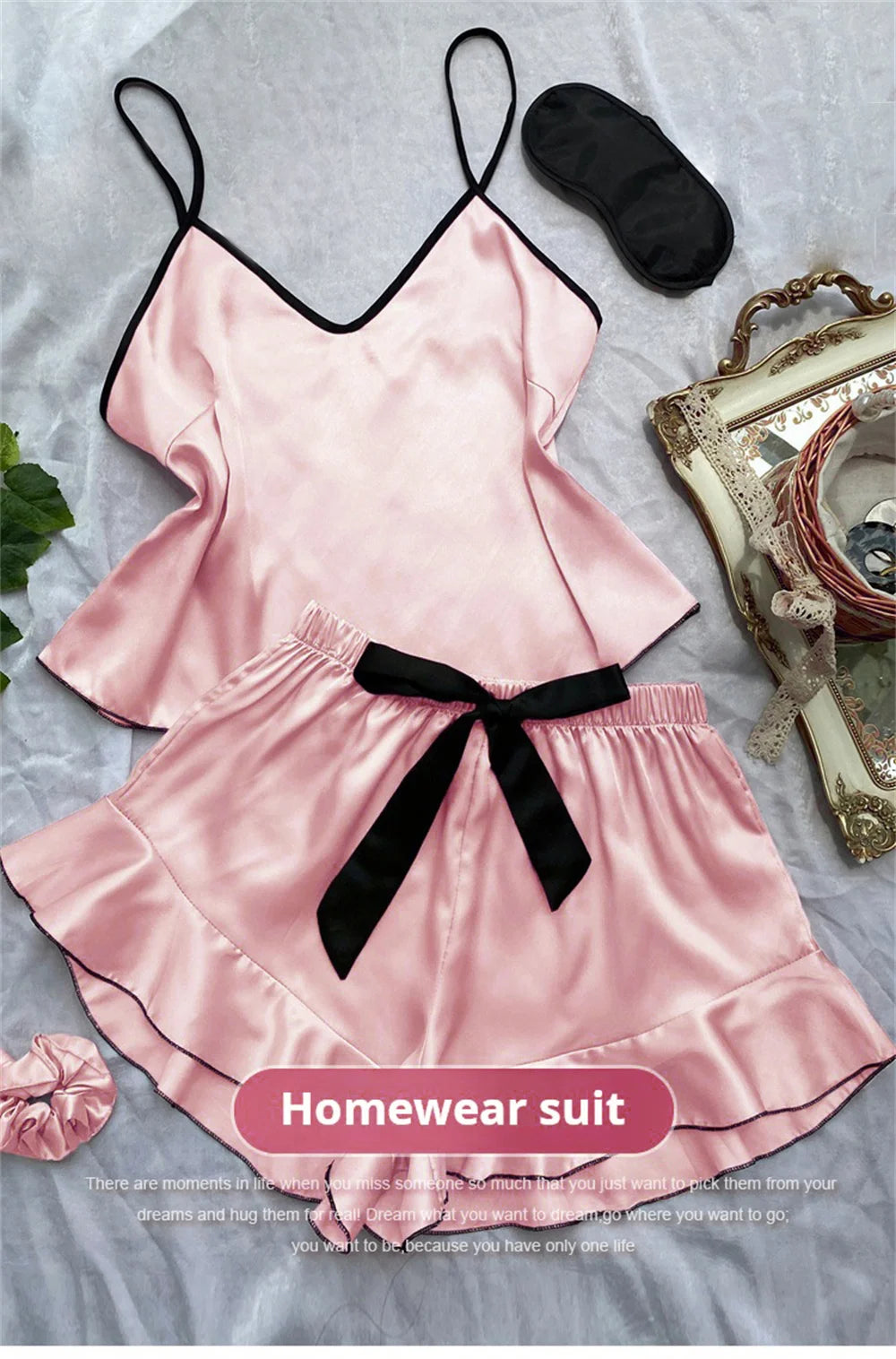 Ensemble caraco short à volants et nœud Whisper Silky