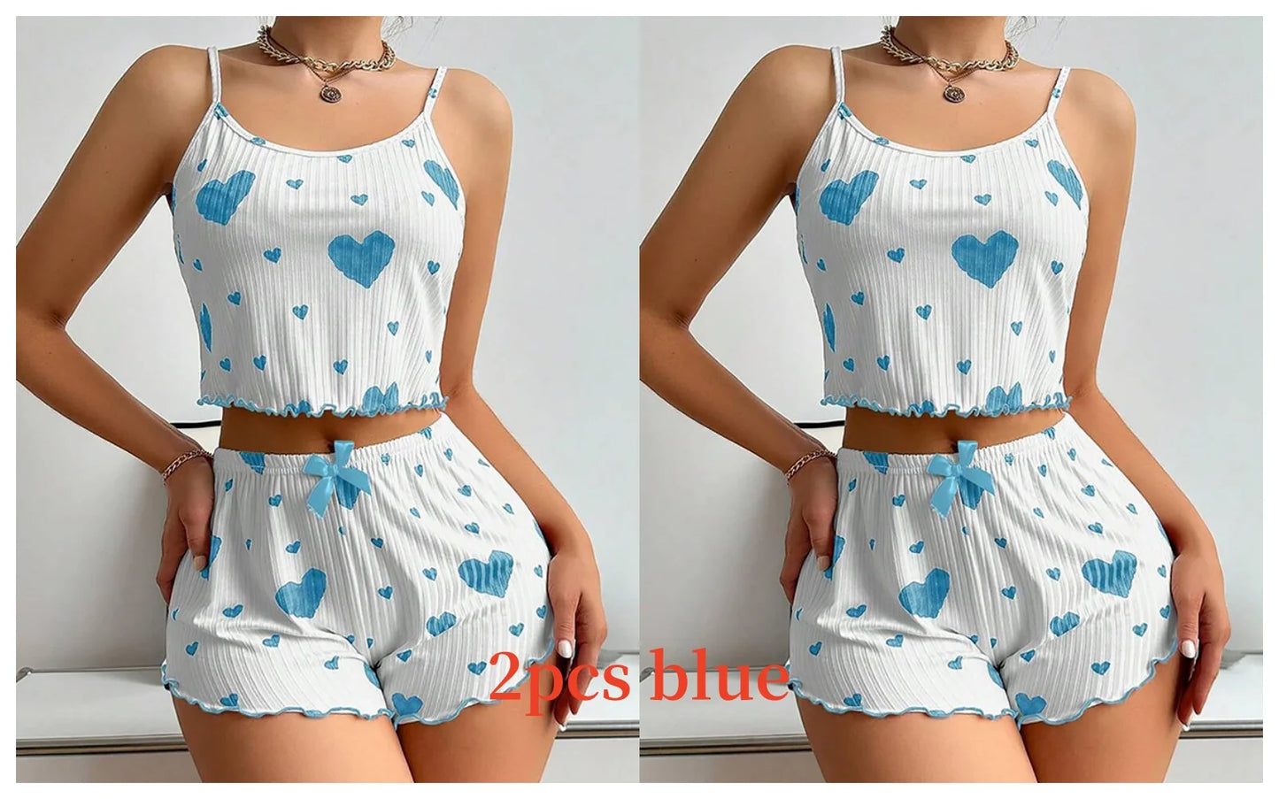 Ensemble pyjama 2 pièces pour femme, débardeur court et short, taille SML, blanc, respirant, doux, décontracté, imprimé Love