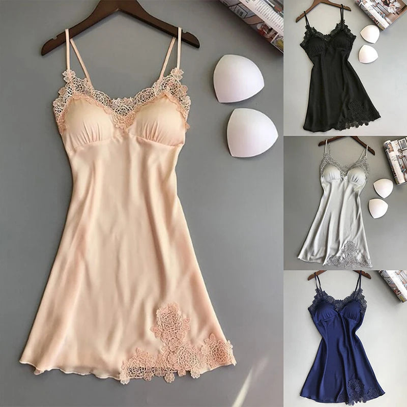 Pyjama sexy en soie pour femme, chemise de nuit à bretelles, printemps et été, en soie glacée, col licou fin, service à domicile, robes de nuit en satin