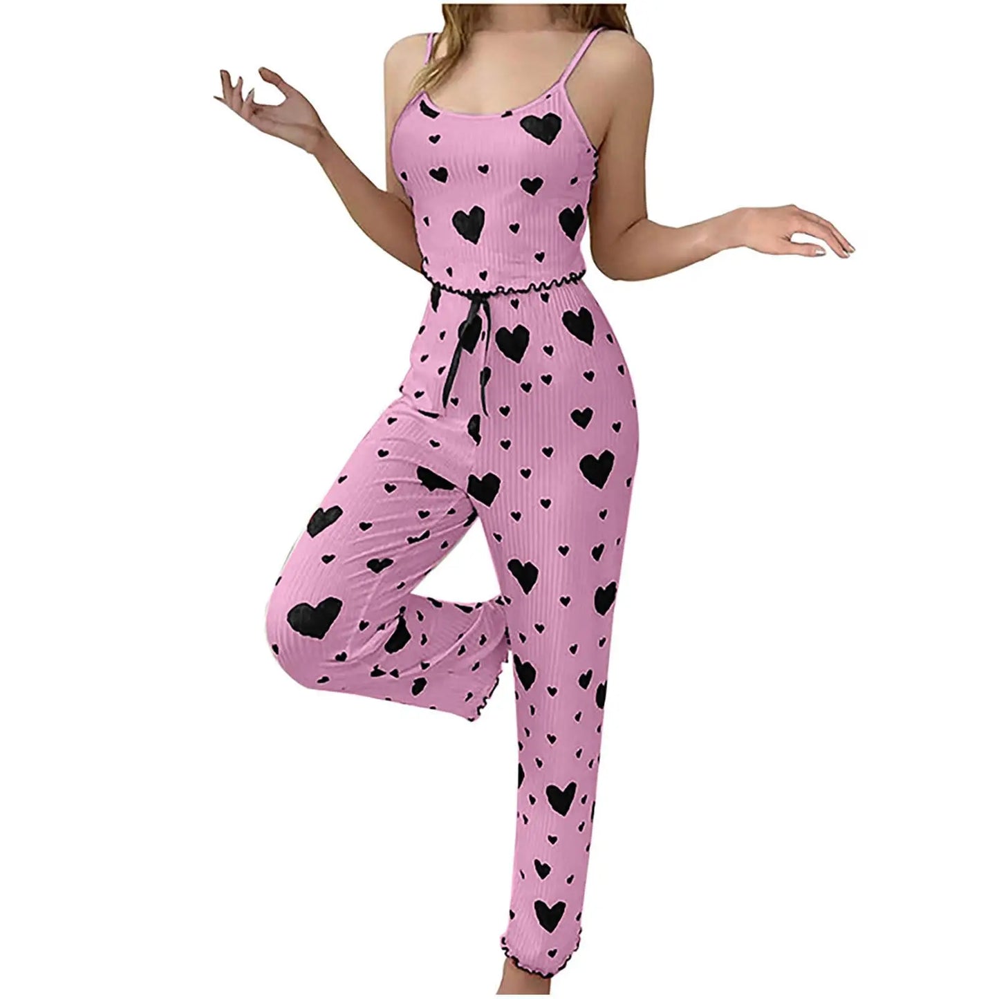 Pyjama femme grande taille ensemble pyjama 2 pièces gilet court + pantalon blanc respirant doux décontracté amour imprimé