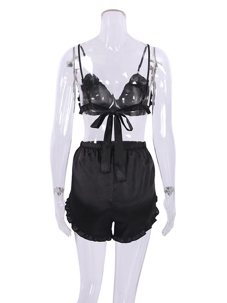 Ensembles de pyjama en dentelle patchwork avec soutien-gorge et sous-vêtements sexy en satin pour femme, 3 pièces, vêtements de nuit, peignoirs, 2023