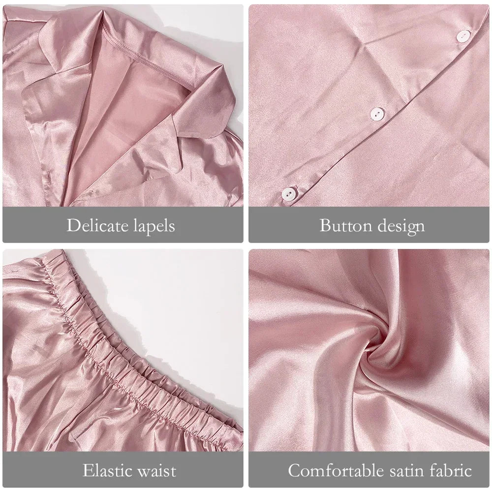 Ensemble 2 pièces à manches longues et pantalon long, pyjama blanc pour demoiselle d'honneur, robe de soirée en satin à revers multicolore, élasticité, pyjama sexy pour femme