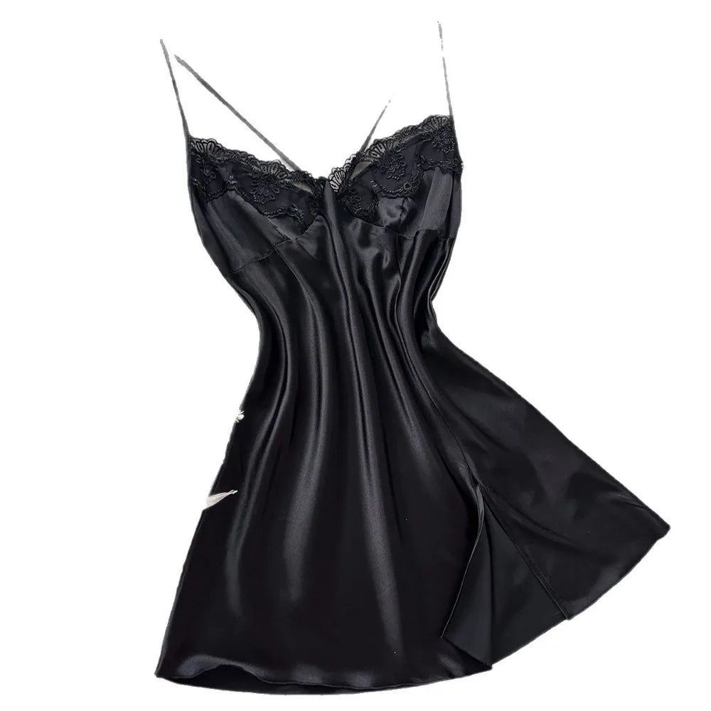 Chemise de nuit à bretelles haut de gamme à la mode, style européen et américain, pyjama fin de couleur unie pour femmes en été