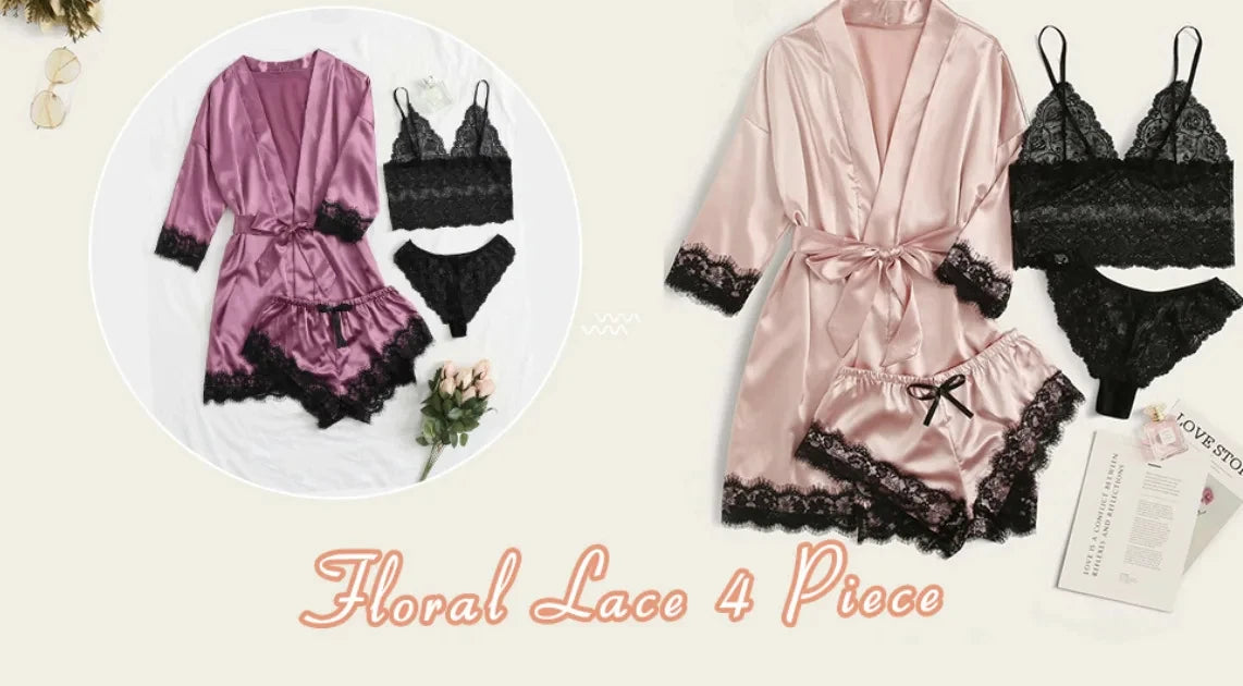 Pyjama tendance pour femme, imprimé, sexy, bordure en dentelle, imitation soie, satin, doux pour la peau, confortable, vêtements de détente, pyjama sexy