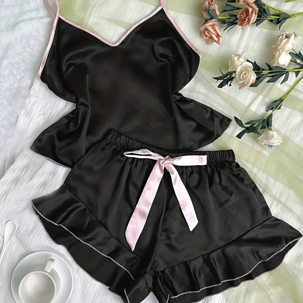 Ensemble caraco short à volants et nœud Whisper Silky