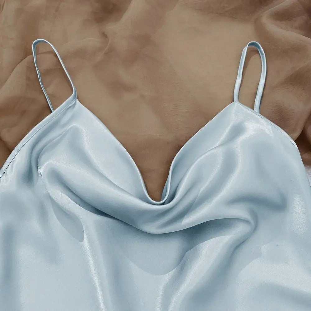 Pyjama sans manches en satin de soie, col en V, ample, caraco, short, chemise de nuit, vêtements de maison, ensembles de vêtements de nuit en soie glacée, été, femme