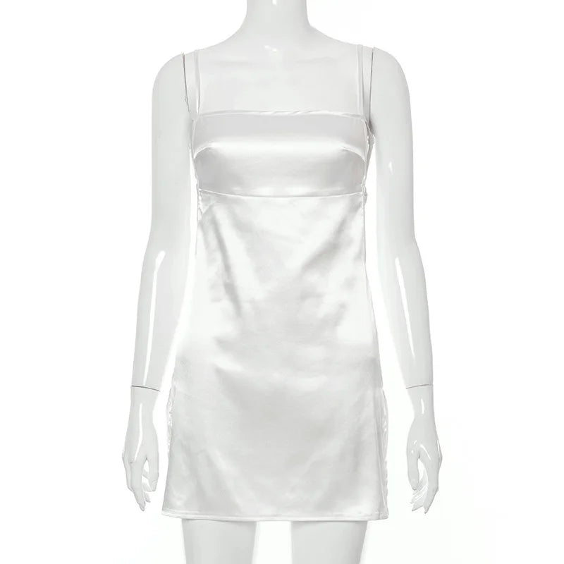 Robe mini sexy en satin dos nu, pyjama tendance pour femme, tenue d'été élégante avec fente et bandage, idéale pour la maison, décontractée et douce, style gothique
