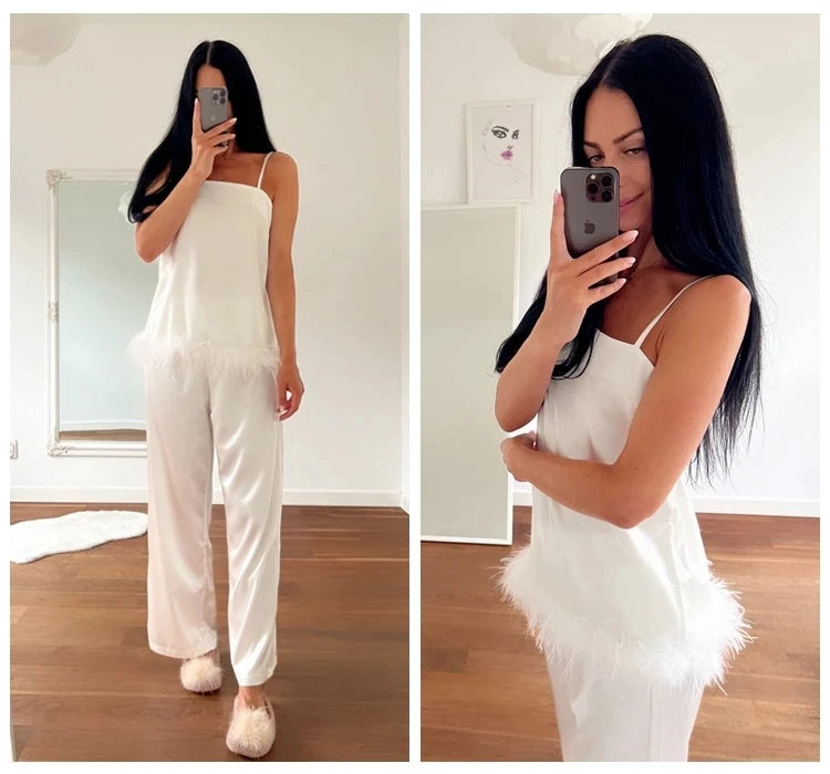 Ensemble pyjama coupe décontractée à fines bretelles Céleste