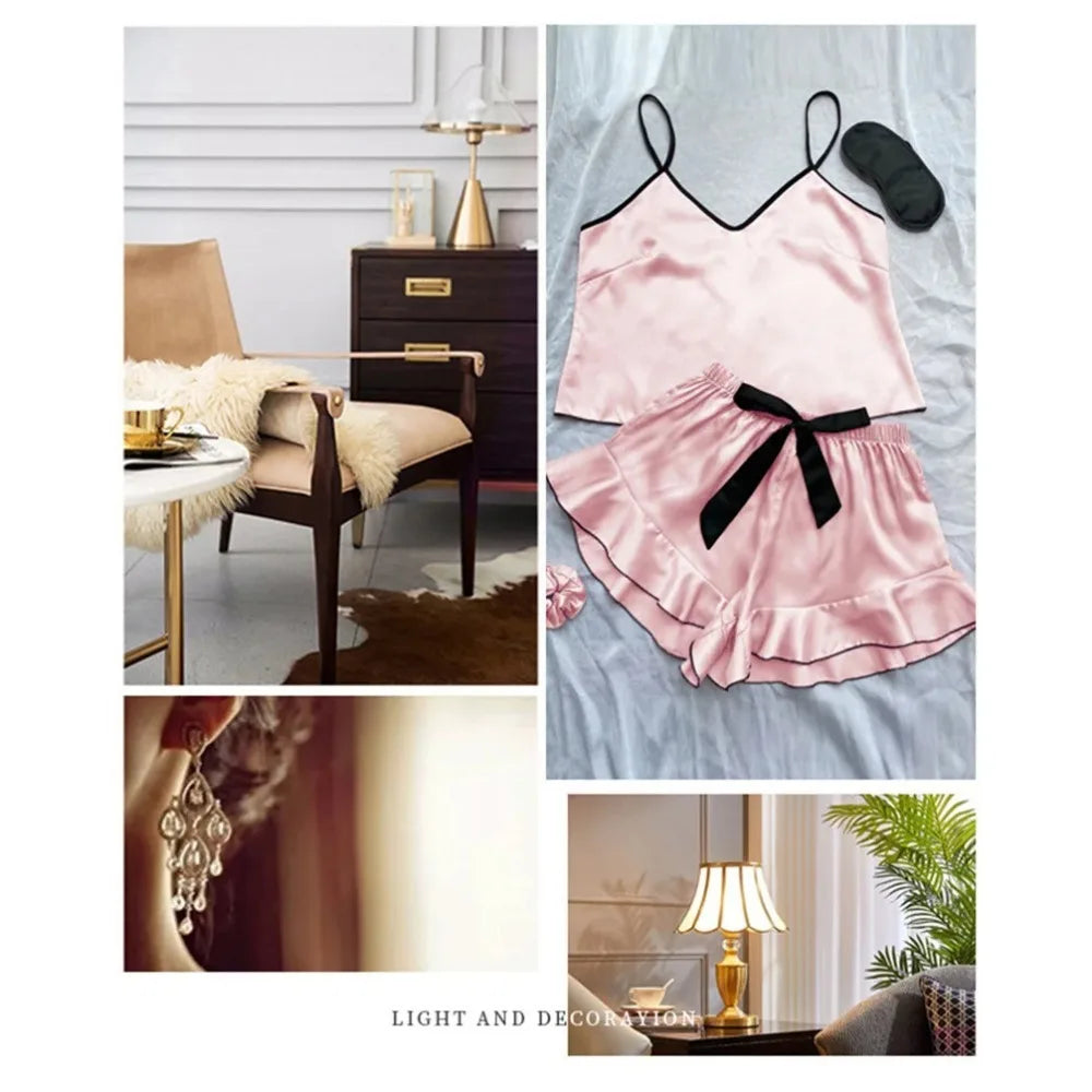 Ensemble caraco short à volants et nœud Whisper Silky